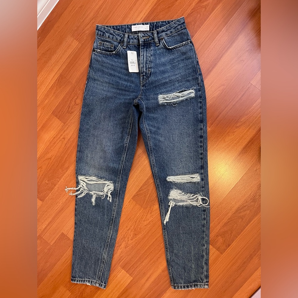 Topshop Distressed Indigo Straight Leg Jeans